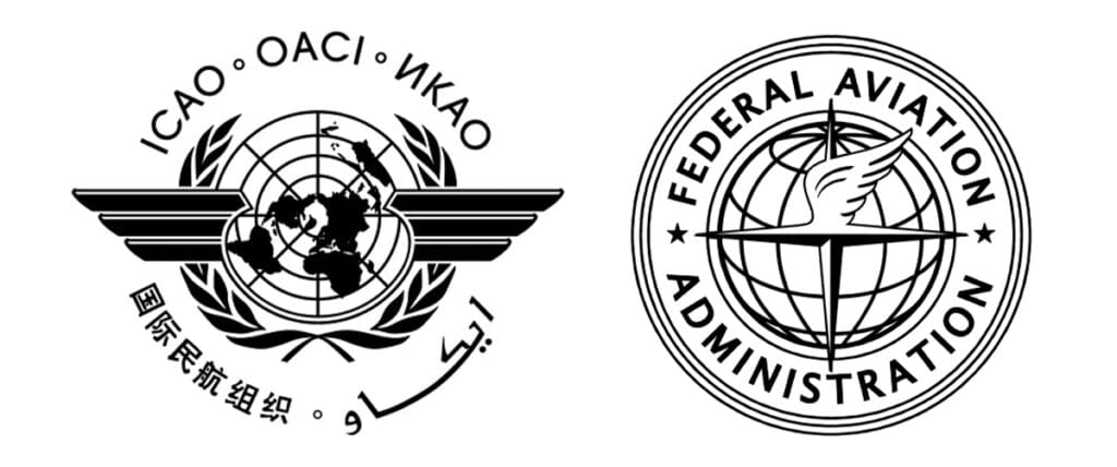 The logos of the ICAO and FAA regulatory bodies